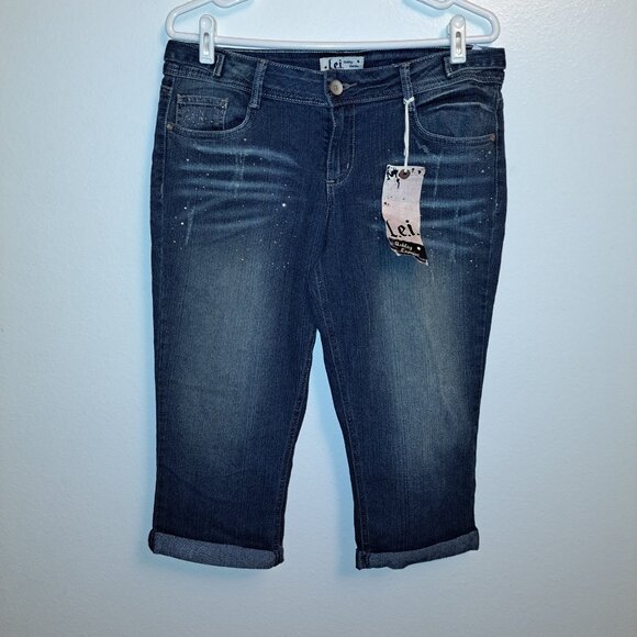 lei Denim - L.e.i  Jeans Ashley Lowrise Distressed Capris w/Rhinestone Embellishments NWT